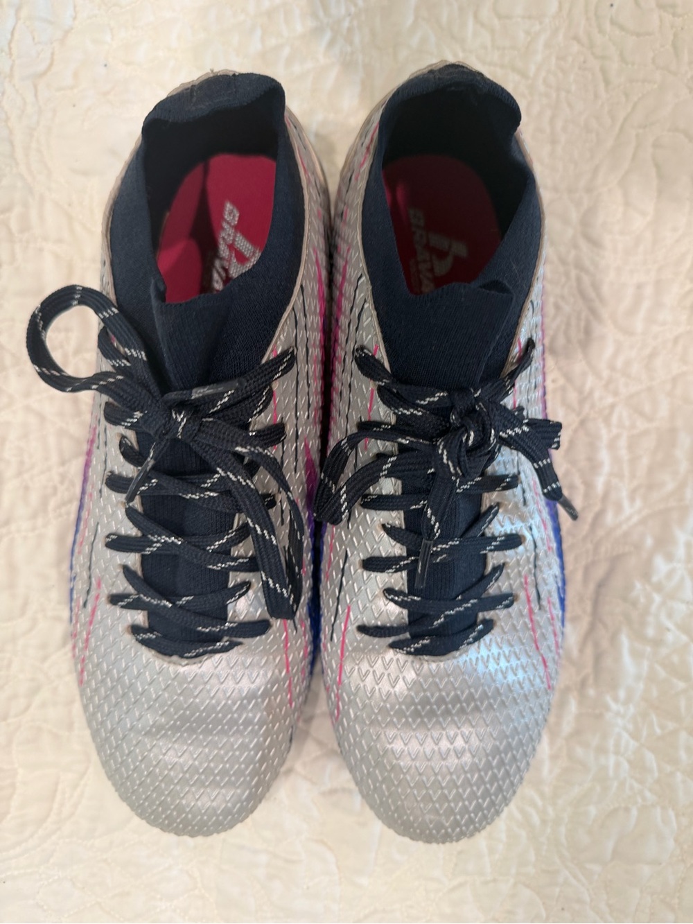 Women’s Athletic Sneakers - Silver with Black and Pink Accents